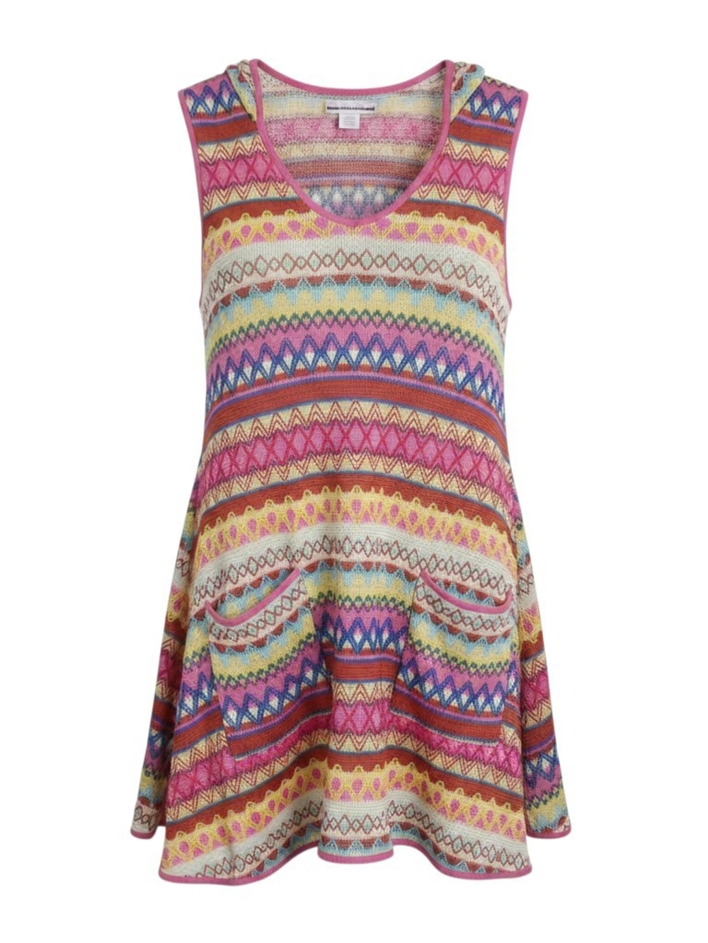 Girls Multicolor Knit Swing Dress with Fair Isle Stripes